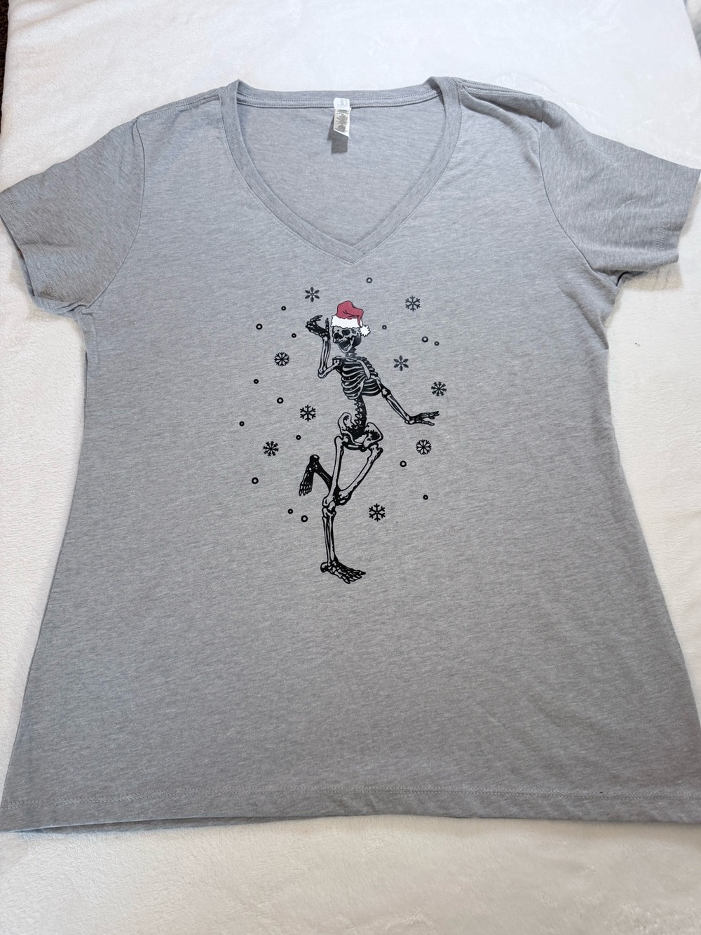 Next Level Apparel Heather Gray V-Neck Tee with Festive Skeleton